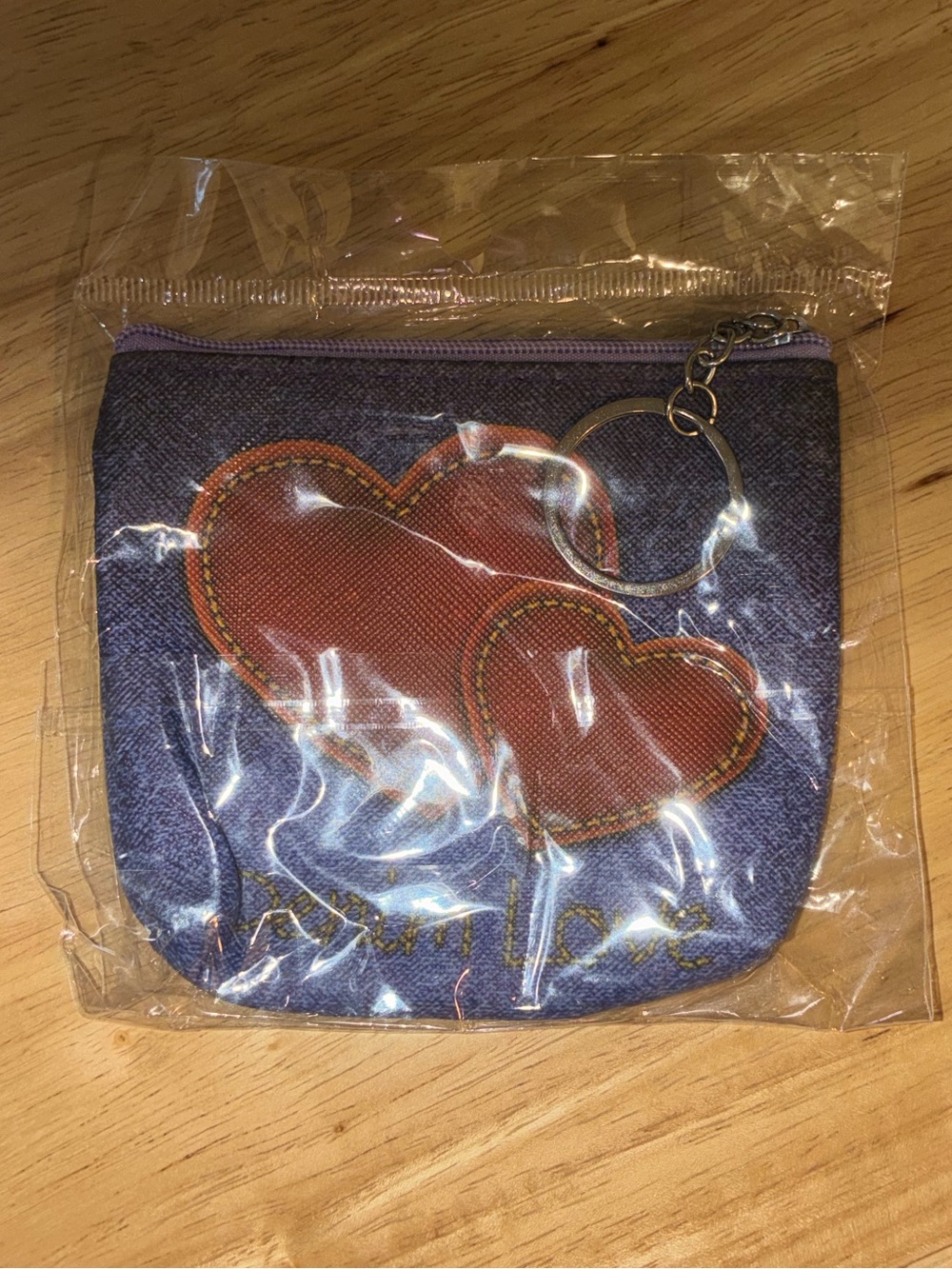 Denim HEART PATCHES Small Zipper Pouch new